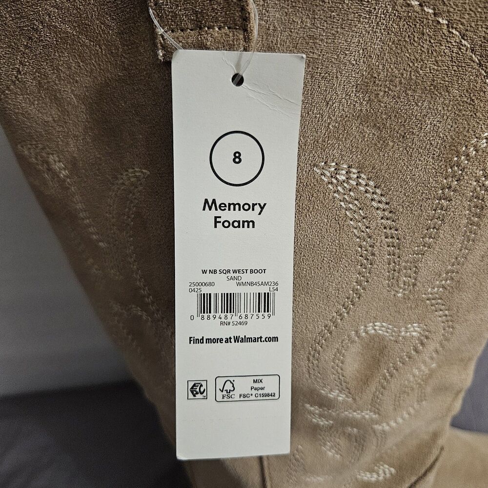 No Boundaries Women's Square Toe Western Boots Tall Tan Suede Size 8 Cowgirl NWT - Picture 4 of 10